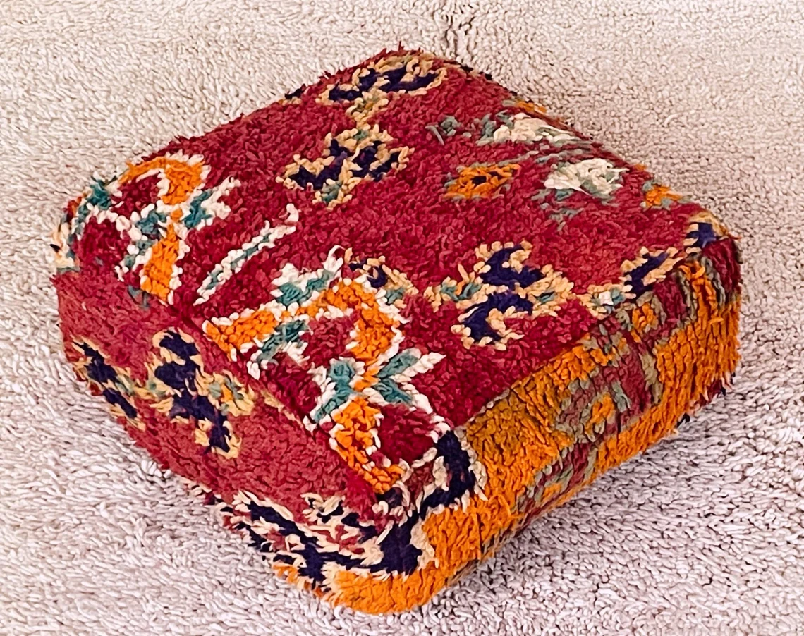 Red Moroccan Kilim Pouf