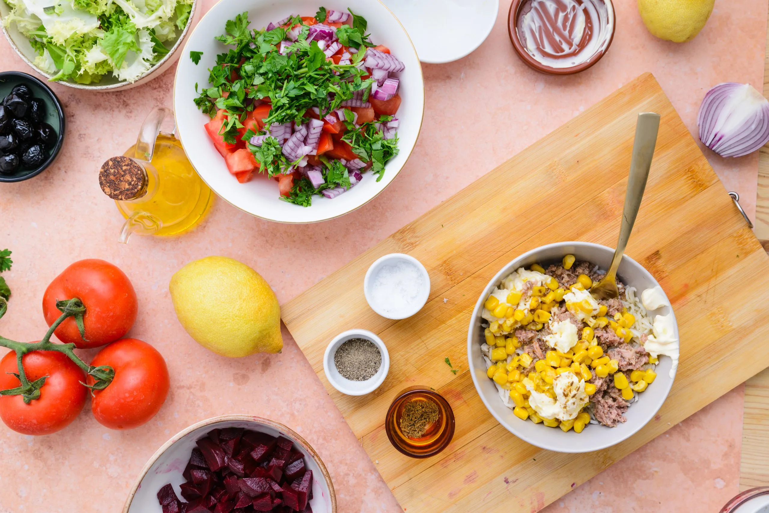 Mixing the ingredients in making Moroccan Garden Salad